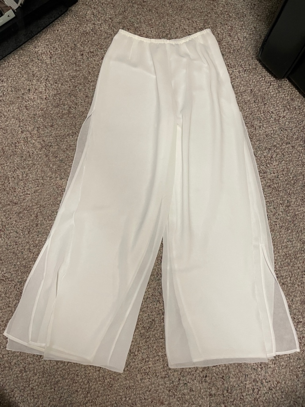 Vintage 90s Linda lundstrom Sheer side slit White Wide-Leg Chiffon Pants